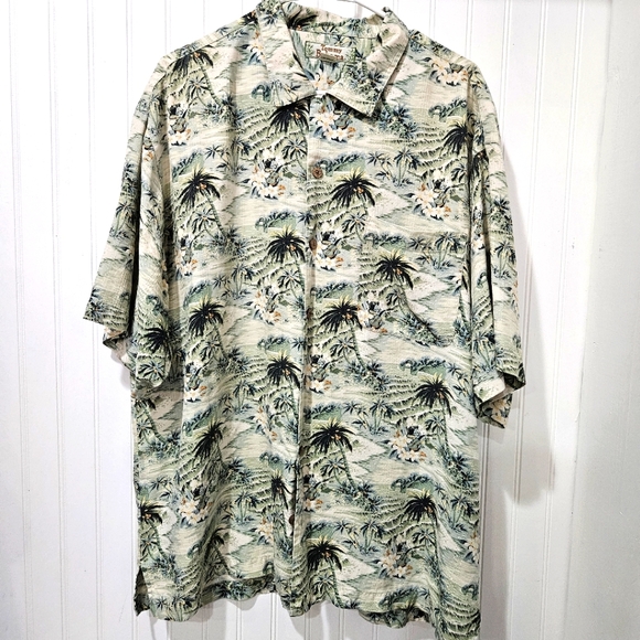 Tommy Bahama Other - Tommy Bahama Silk Shirt Mens Beige Hawaiian Island Palm Tree Print XL